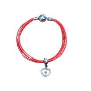 Pandora Orange 5-String Bracelet With TInkerbelle Heart Charm Bracelet